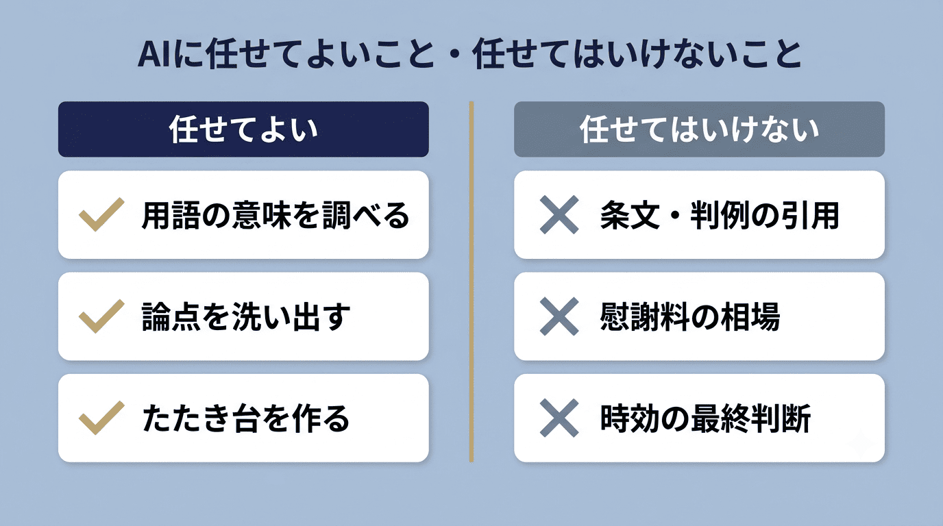 AIに任せてよいことと任せてはいけないことの比較図