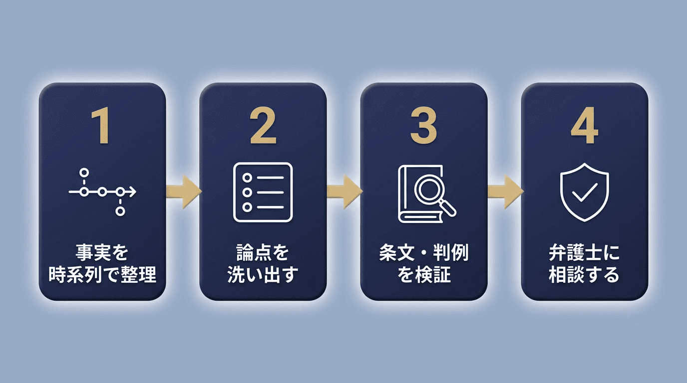 汎用生成AIを安全に使う4ステップの流れ図