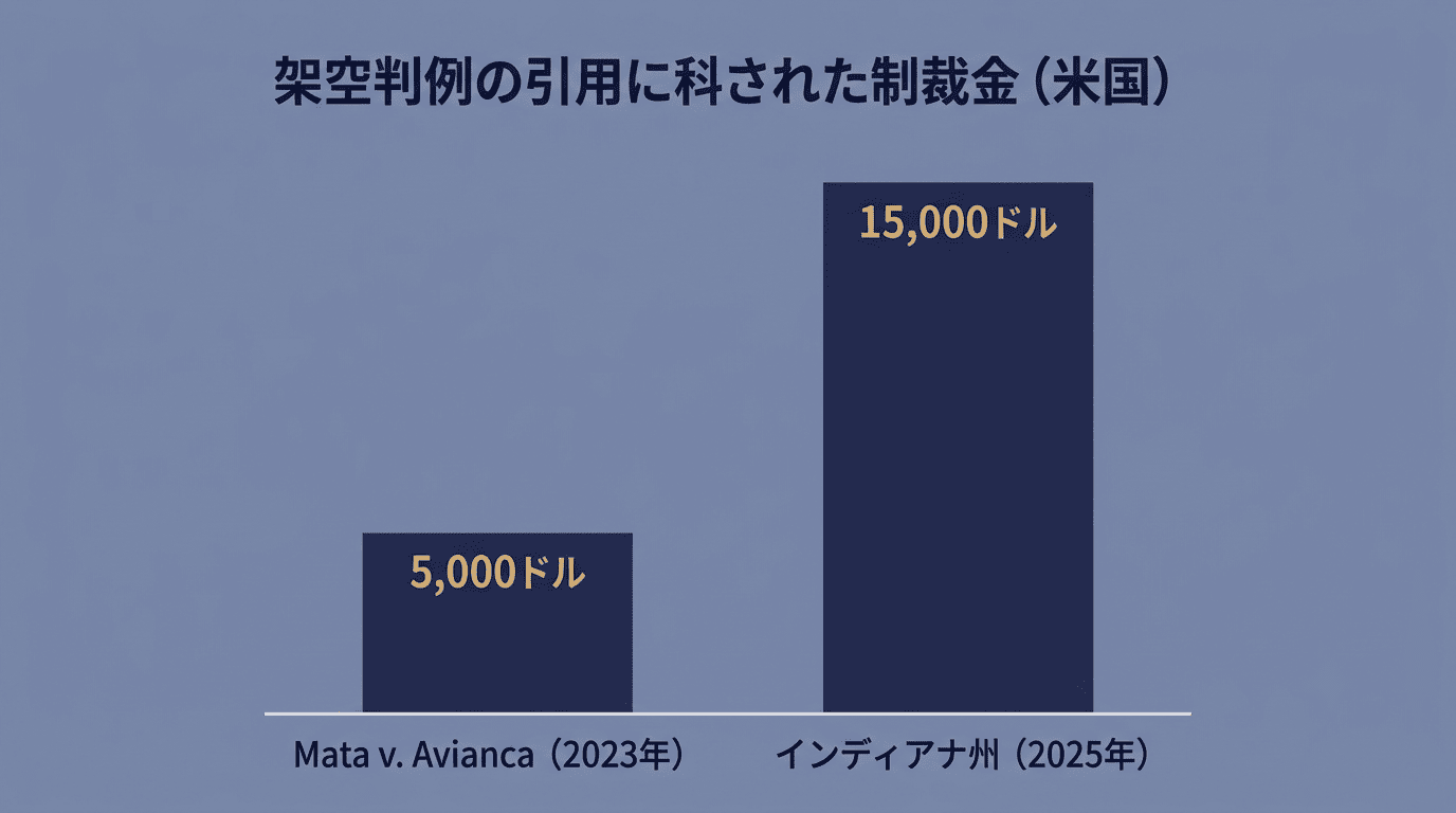 架空判例の引用に科された制裁金の比較(Mata v. Avianca 5,000ドル/インディアナ州 15,000ドル)