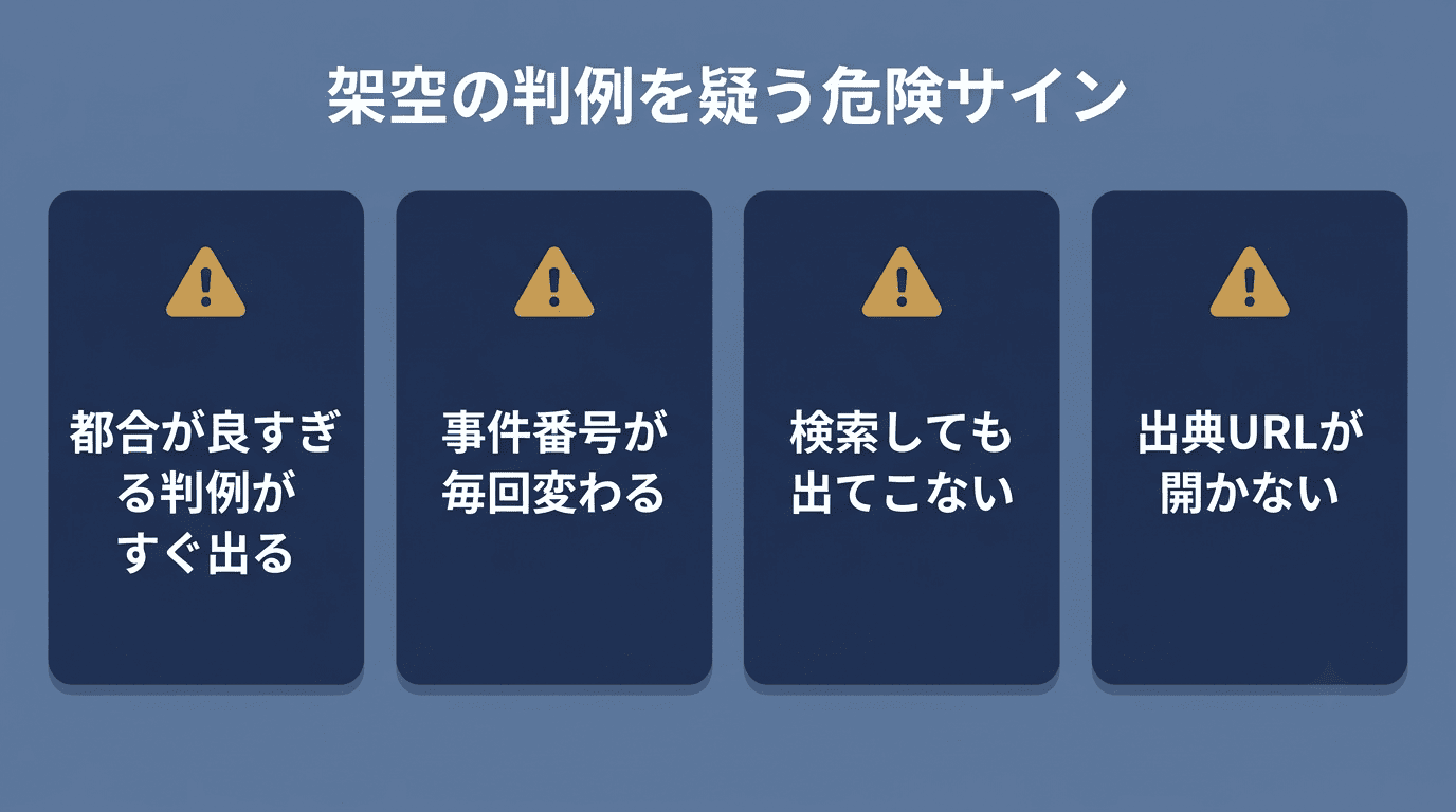 架空の判例を疑うべき危険サインを並べたチェックリスト