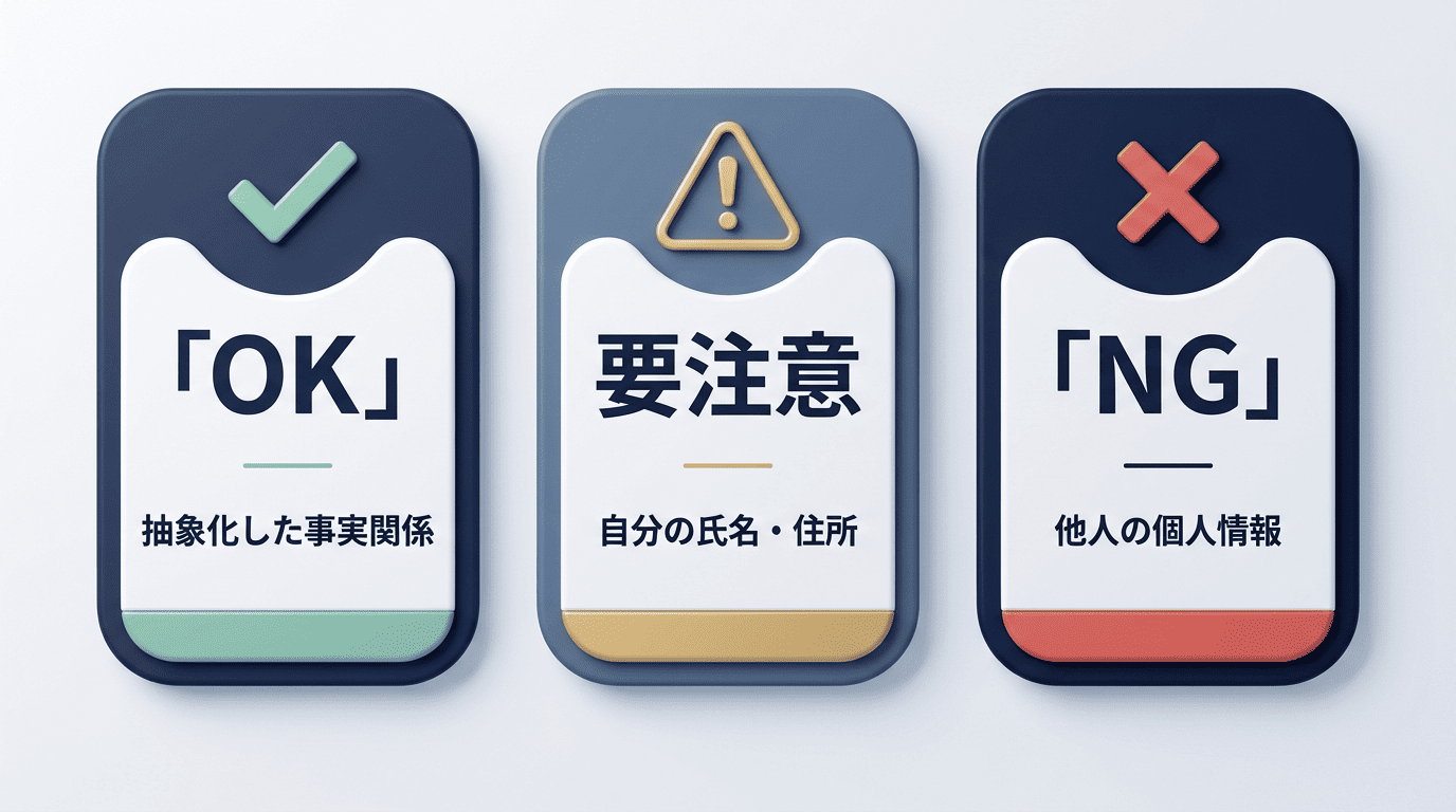OK・要注意・NGの3枚のカードで示した、AIに入力してよい情報の分類